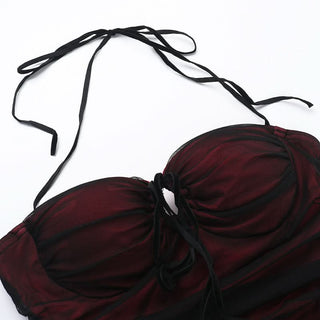 Halter ruched mesh padded maxi dress