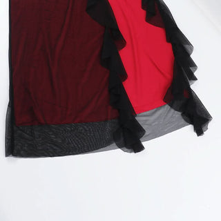 Ruffle high slit mesh patchwork maxi dress