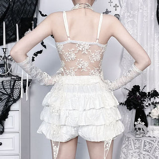 Lace v neck ruffle backless cami top