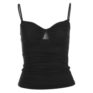 Hollow out ruched v neck mesh cami cut out top