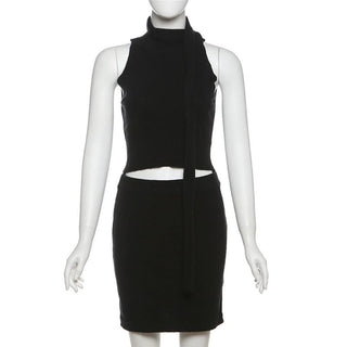 Crewneck sleeveless solid mini skirt set