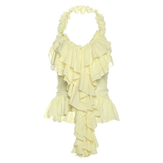 Ruffle v neck halter backless ruched top
