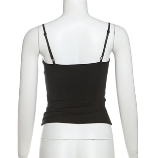 Hollow out ruched v neck mesh cami cut out top