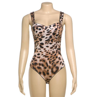 Button leopard print v neck cami bodysuit
