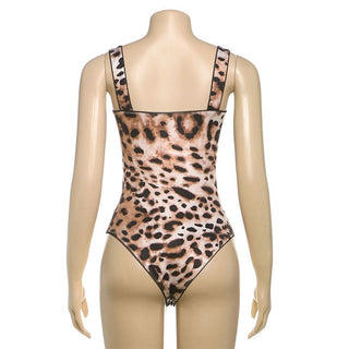 Button leopard print v neck cami bodysuit