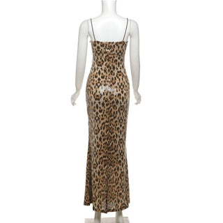 Leopard print square neck glitter cami maxi dress