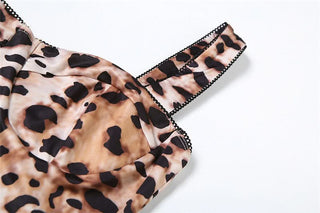 Button leopard print v neck cami bodysuit