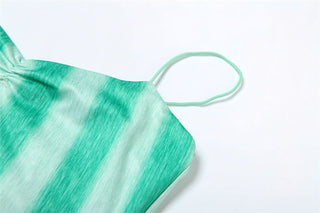 Striped print v neck spaghetti strap mini dress