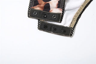 Button leopard print v neck cami bodysuit