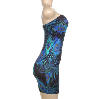Backless feather print contrast tube mini dress