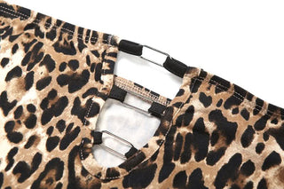 Leopard print hollow out ruffle tube cut out mini dress