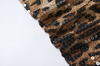 Glitter leopard print lace hem crewneck top