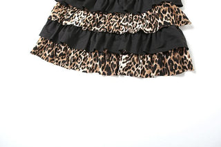 Leopard print hollow out ruffle tube cut out mini dress