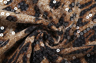 Glitter leopard print lace hem crewneck top