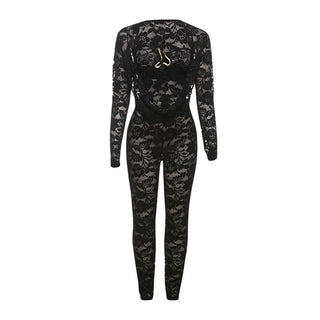 Long sleeve lace hollow out see through jumpsuit