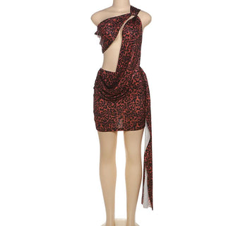 Irregular hollow out leopard print cut out mini dress