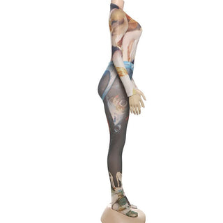 Long sleeve crewneck print mesh pant set