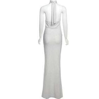 Halter u neck self tie backless maxi dress