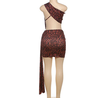 Irregular hollow out leopard print cut out mini dress