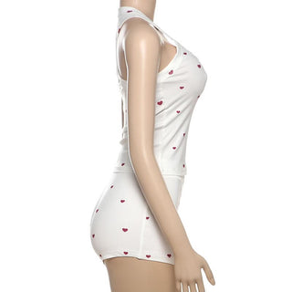 Square neck heart print ribbed pant set