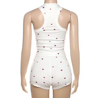 Square neck heart print ribbed pant set