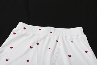 Square neck heart print ribbed pant set