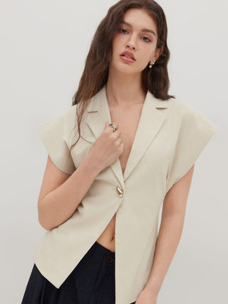 Linen-blend Linen-blend V-neck Dolman Sleeve Blazer Vest For Work