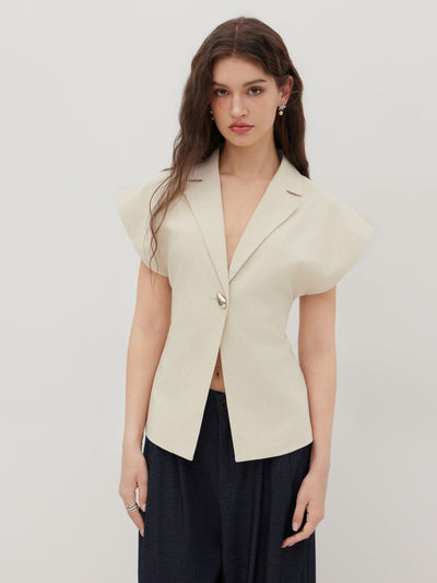 Linen-blend Linen-blend V-neck Dolman Sleeve Blazer Vest For Work
