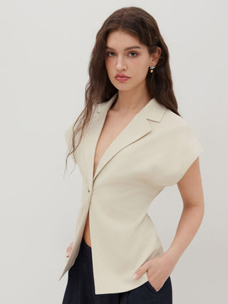 Linen-blend Linen-blend V-neck Dolman Sleeve Blazer Vest For Work