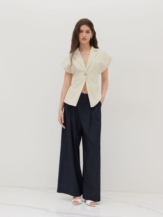 Linen-blend Linen-blend V-neck Dolman Sleeve Blazer Vest For Work
