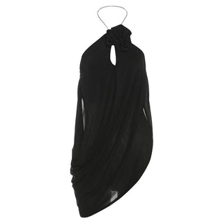 Halter hollow out flower applique irregular cut out top