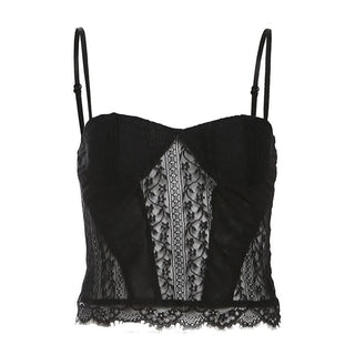 Lace hem v neck mesh backless cami top