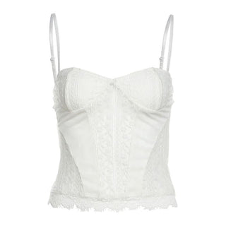 Lace hem v neck mesh backless cami top