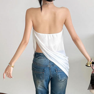 Halter hollow out flower applique irregular cut out top