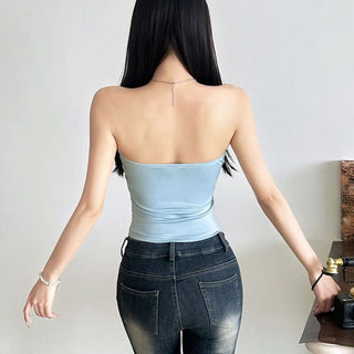 Sweetheart neck ruched solid tube crop top