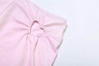 Crewneck heart hollow out ruched pant set