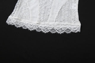 Lace hem v neck mesh backless cami top