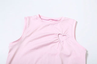 Crewneck heart hollow out ruched pant set