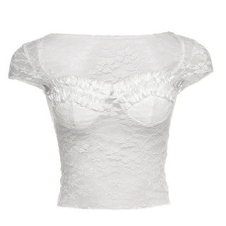 Lace cap sleeve v neck solid crop top