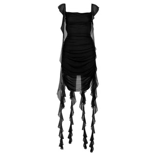 Square neck ruched mesh backless mini dress