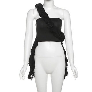 One shoulder irregular ruched ruffle top