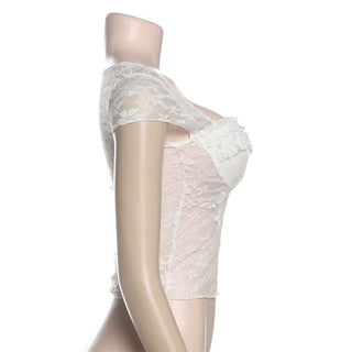 Lace cap sleeve v neck solid crop top