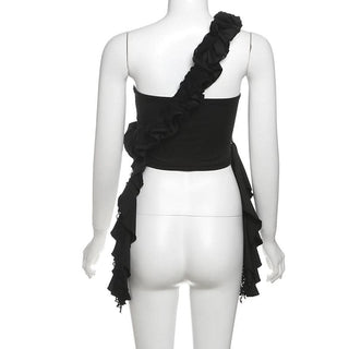 One shoulder irregular ruched ruffle top