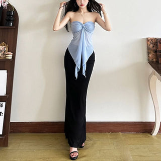 Sweetheart neck ruched slit leopard print tube top