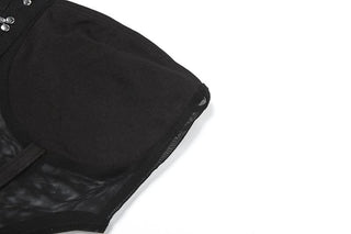 Hollow out button mesh tube cut out mini dress