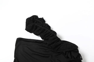 One shoulder irregular ruched ruffle top