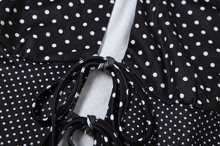 Self tie polka dot hollow out v neck cut out top