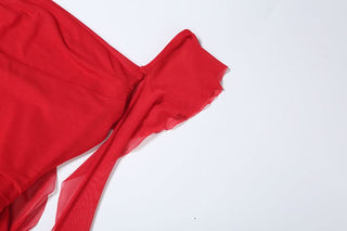 Square neck ruched mesh backless mini dress