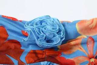 Ruffle flower applique print lace hem tube top