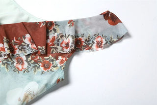 Irregular slit v neck flower print midi dress